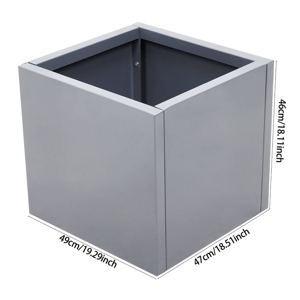 Zinc Galvanized Steel Planter Box With Drainage Hole –square Raised Planter Box Outdoor Balcony Garden Trough Pot | Large | Light Grey