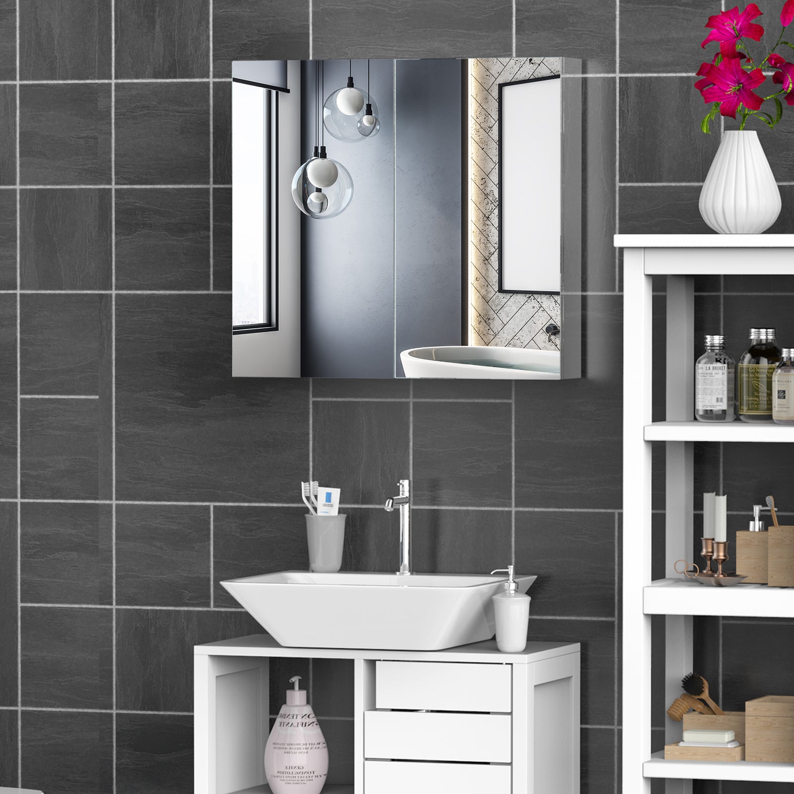 Bathroom Cabinet Double Door Wall Mounted Mirror