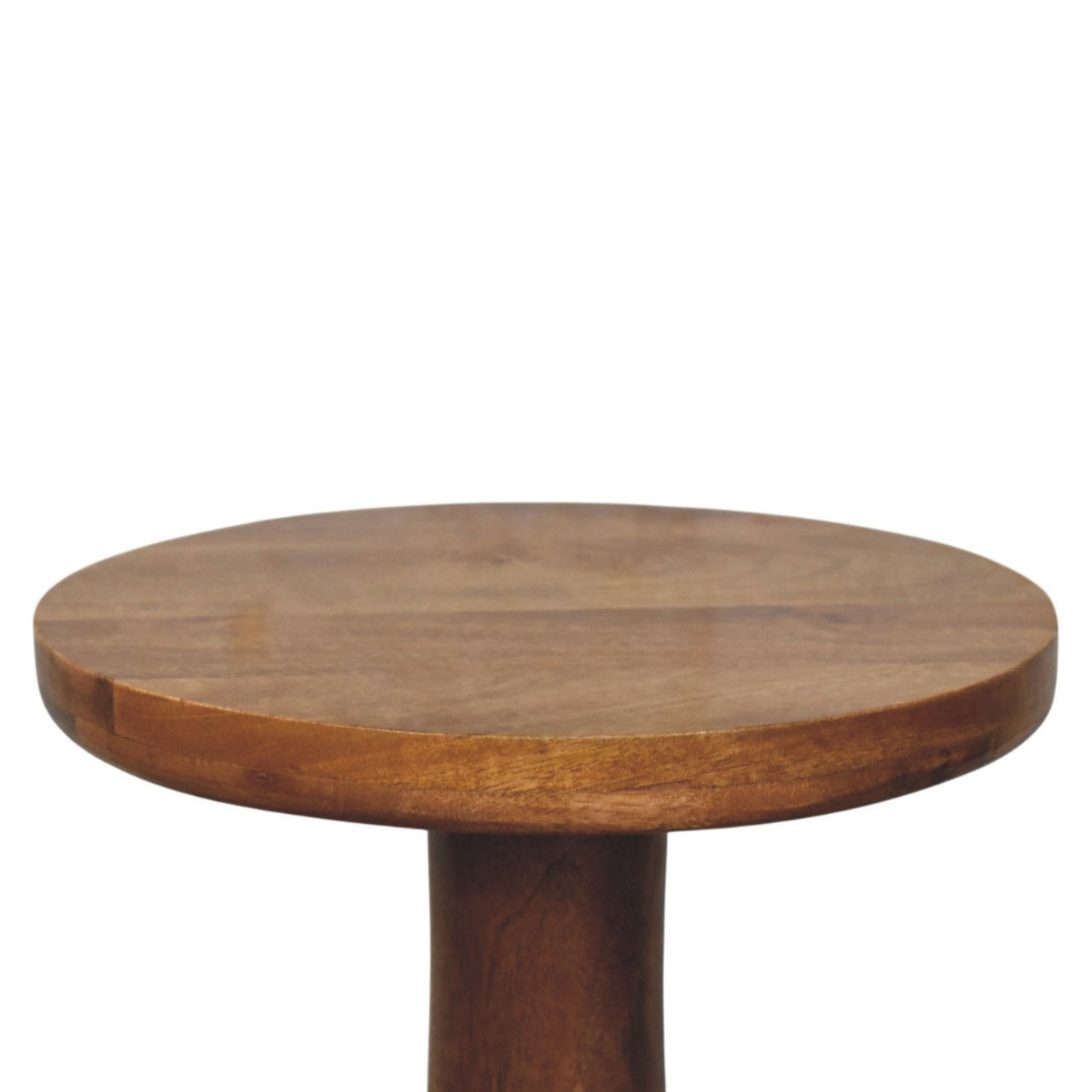 Curved Base Side Table – Solid Wood, Amber Oak Finish