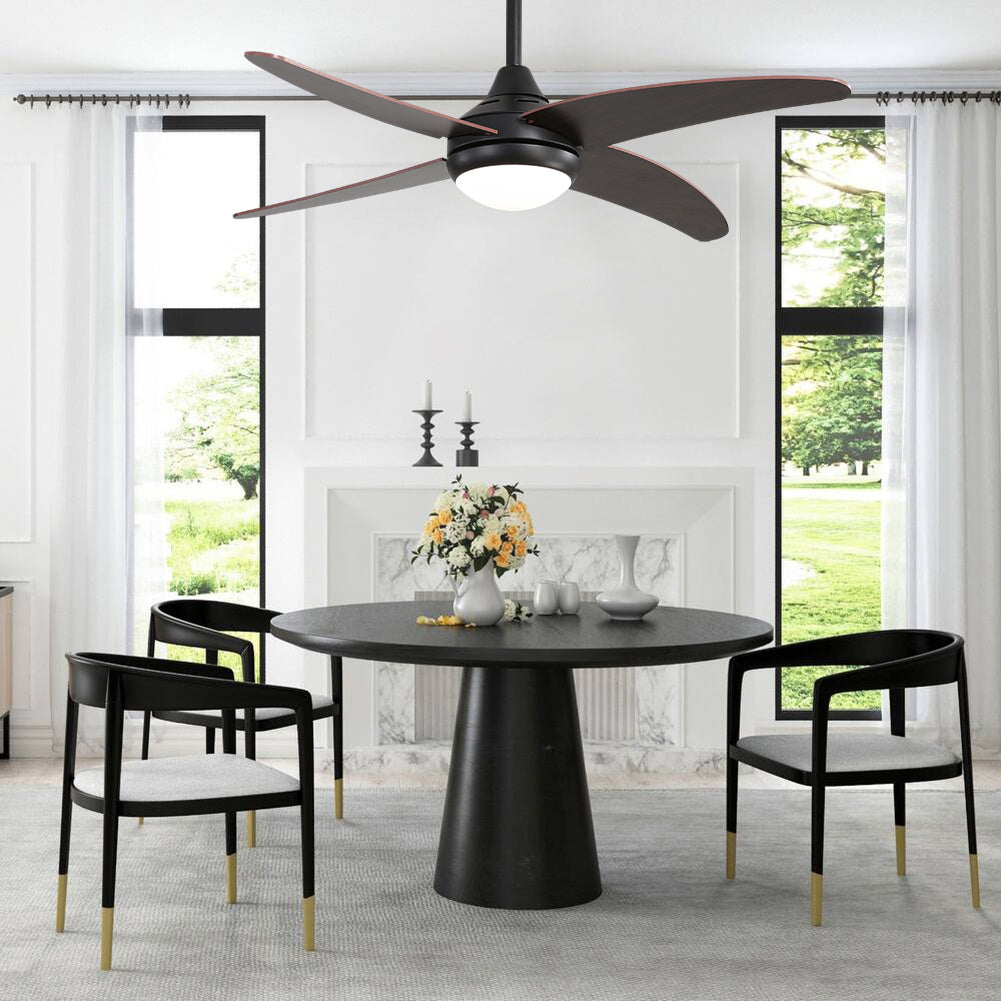 48 Inch Dark Brown Ceiling Fan With Lights And Remote Modern 4 Blade Black Fan