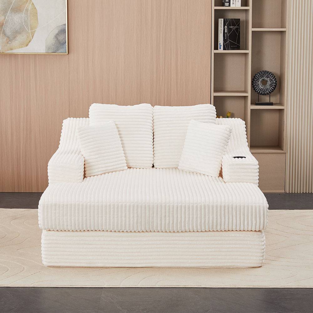 Corduroy Chaise Lounge Sofa Bed | Beige