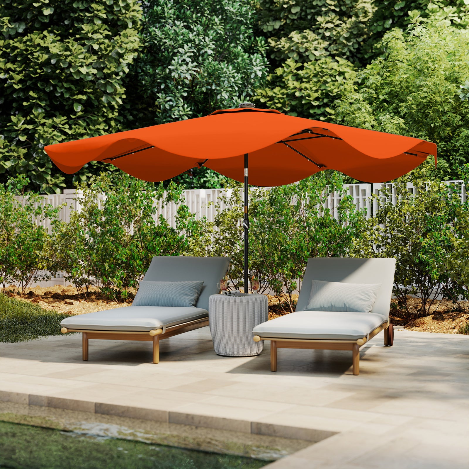 Solar Garden Parasol W/ Led, Tilt | Orange