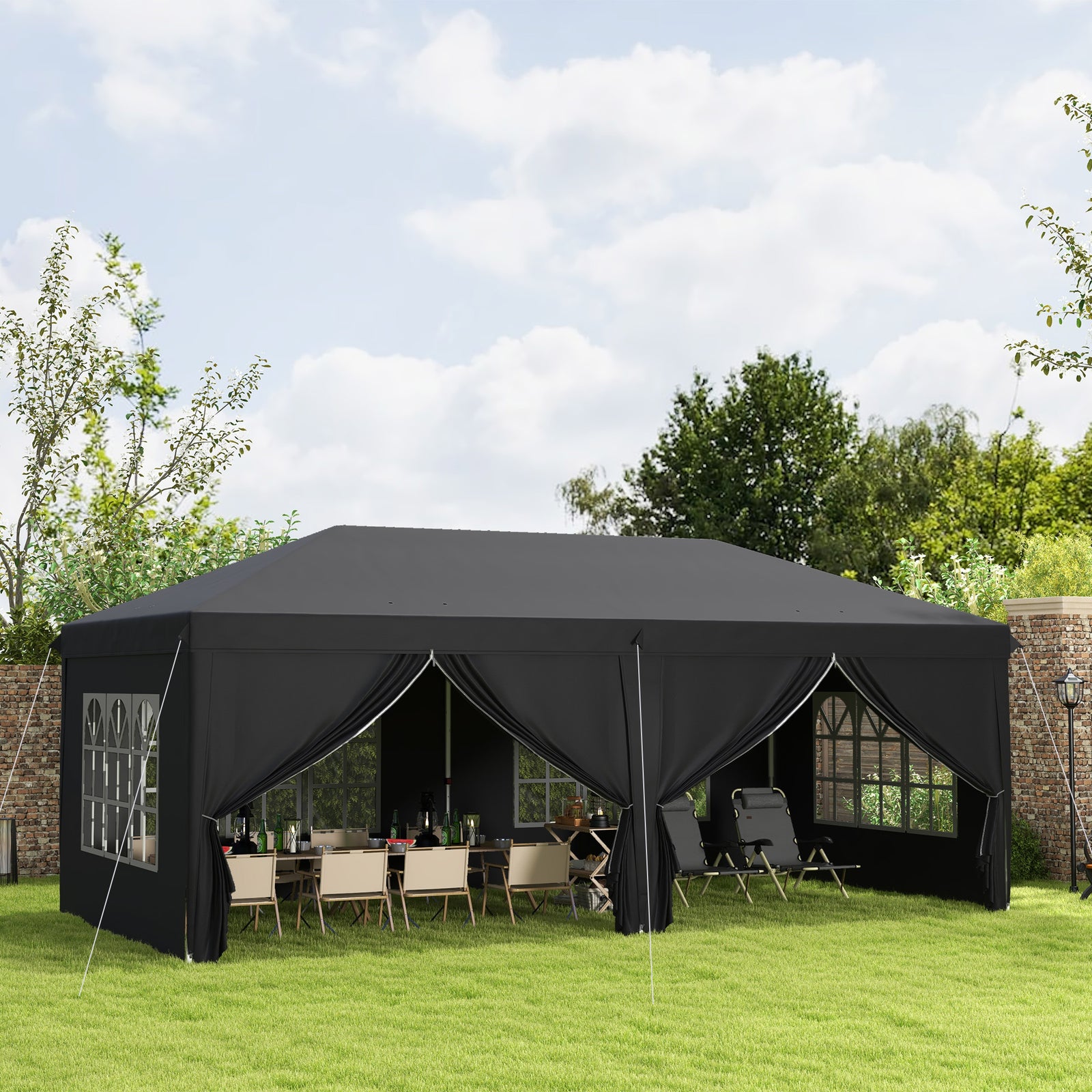 3 X 6 M Pop Up Gazebo With Sides And Windows | Black