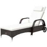 Adjustable Rattan Sun Lounger W/ Cushion | Brown