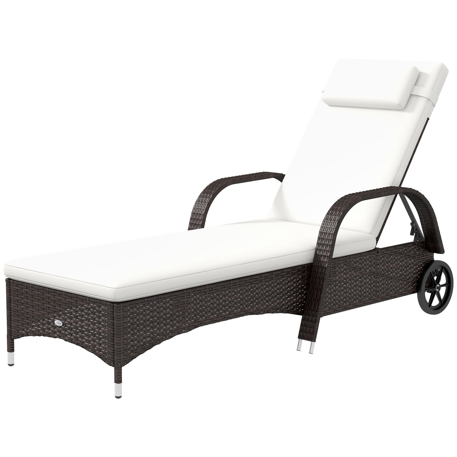 Adjustable Rattan Sun Lounger W/ Cushion | Brown