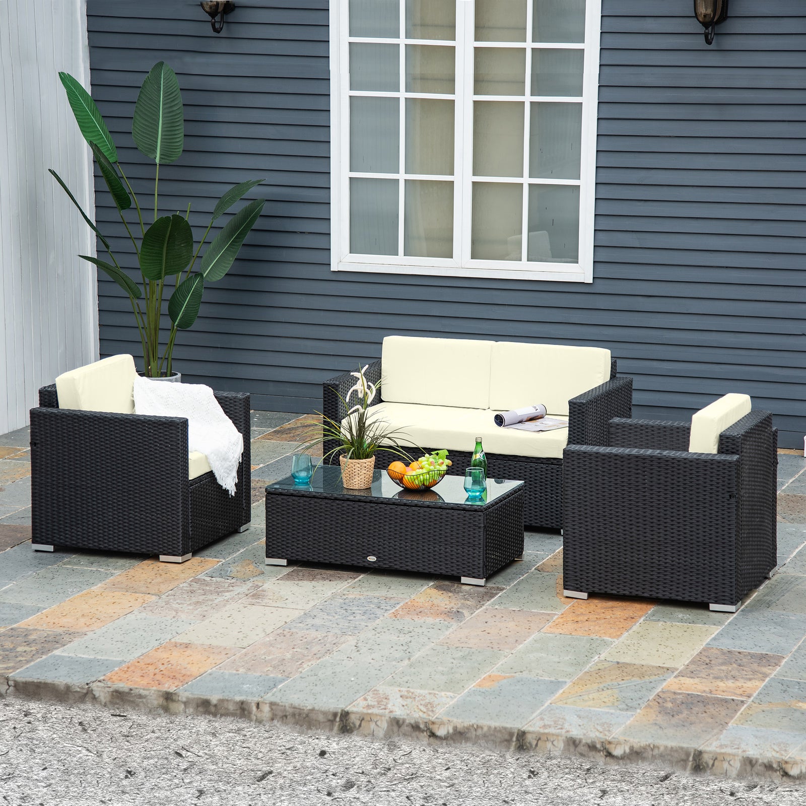4 Pieces Rattan Sofa Set Chair Seat Furniture Patio Wicker | Black
