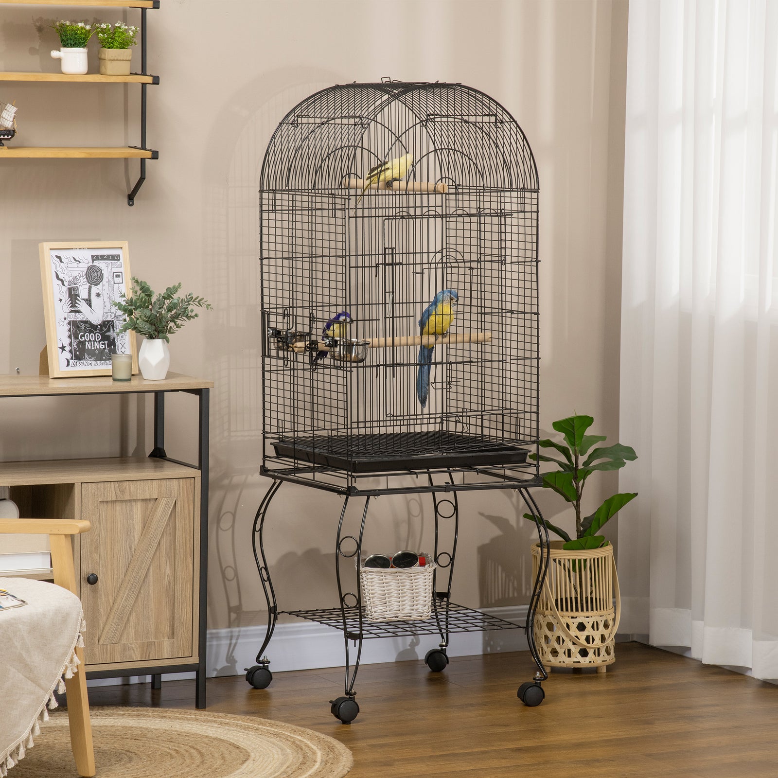 1.53(m) Bird Cage, Parrot Finch Macaw Conure W/ Perch, Wheels, Stand