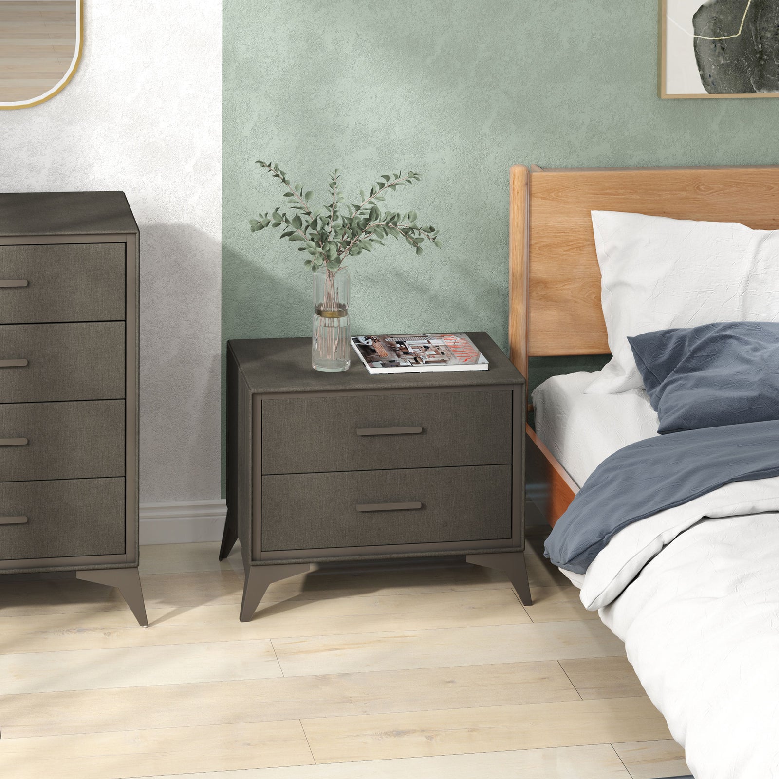 2 Drawer Chest Of Drawers, Fabric Dresser With Steel Frame, Brown | One Size | Black