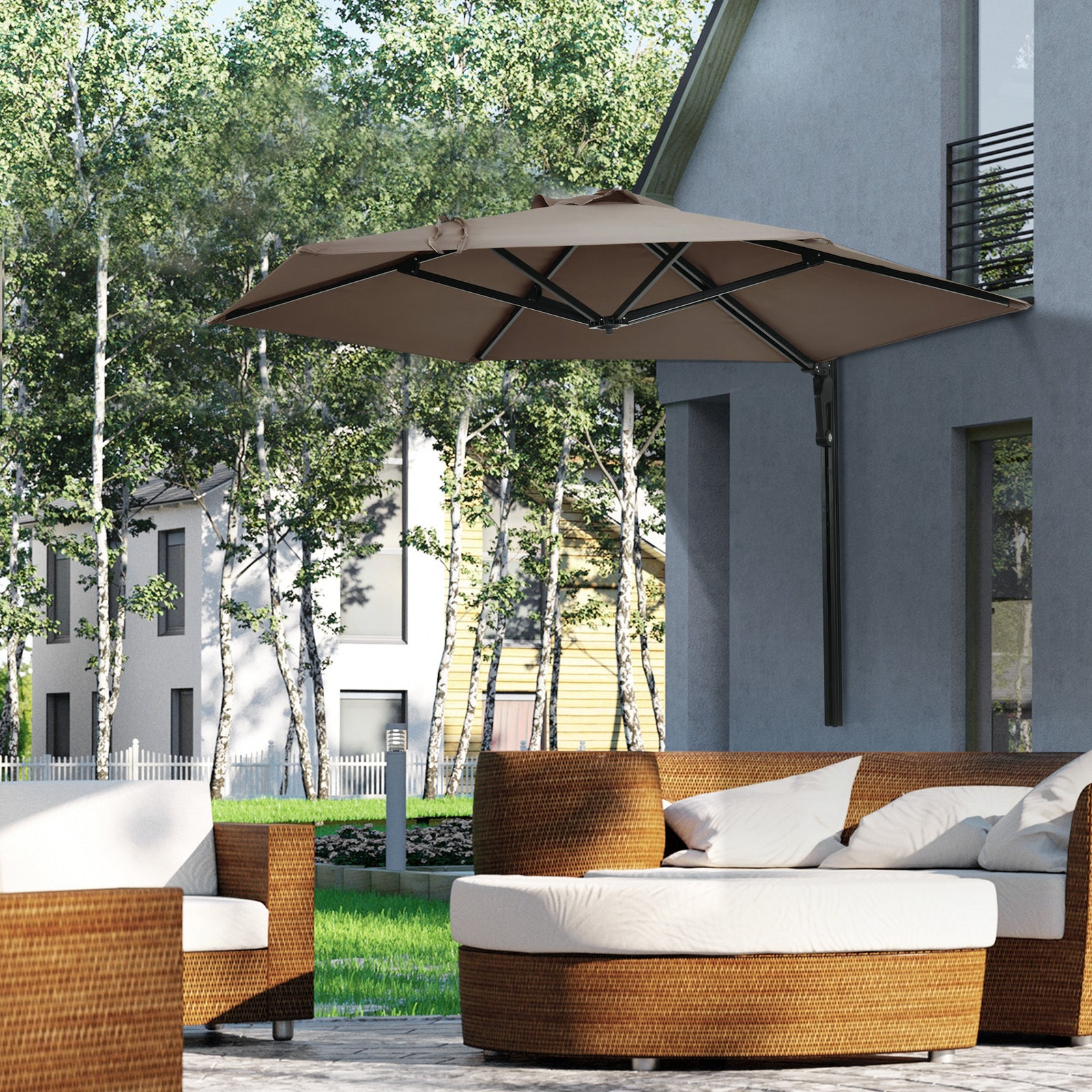 Wall Mounted Parasol W/ 180° Rotatable Canopy | Khaki