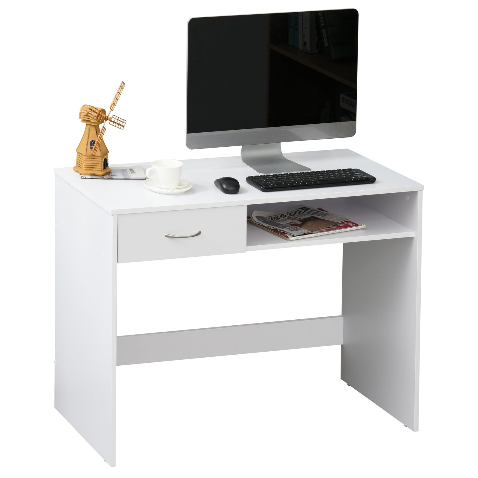 Modern Computer Desk With Shelf, Drawer