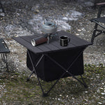 Aluminum Portable Roll-top Camp Table With Storage Basket | Medium | Black