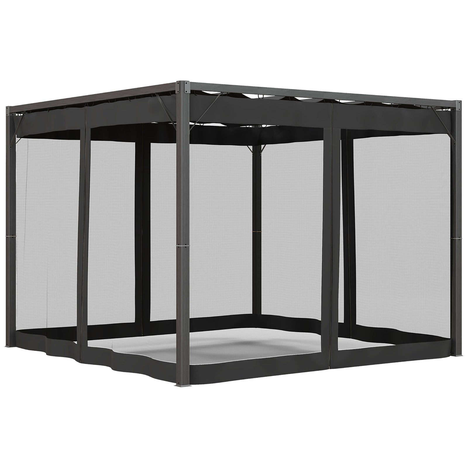 Retractable Pergola Canopy With Netting, Metal Frame | Medium | Dark Gray