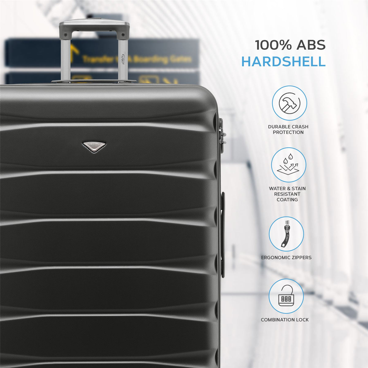 Set Of 3 Hard Shell Suitcase Cabin & Check In Cases With Tsa Lock - Overhead Cabin With Medium & Large Check-in Bag | Set of 3 | Charcoal