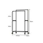 Double Rod Metal Clothes Rack On Wheels | Small | Black