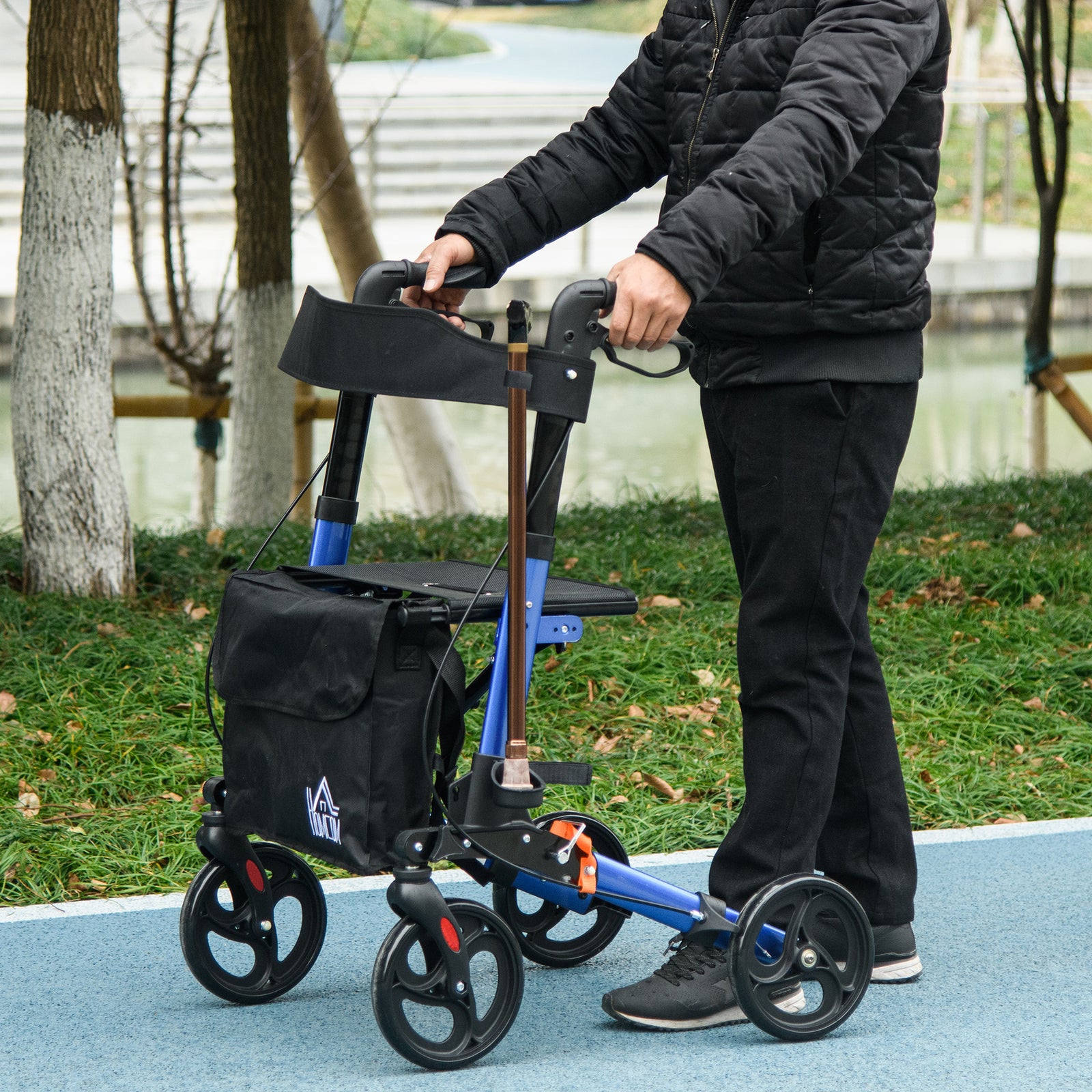 4 Wheel Rollator Walker With Seat And Bags Adjustable | One Size | Blue