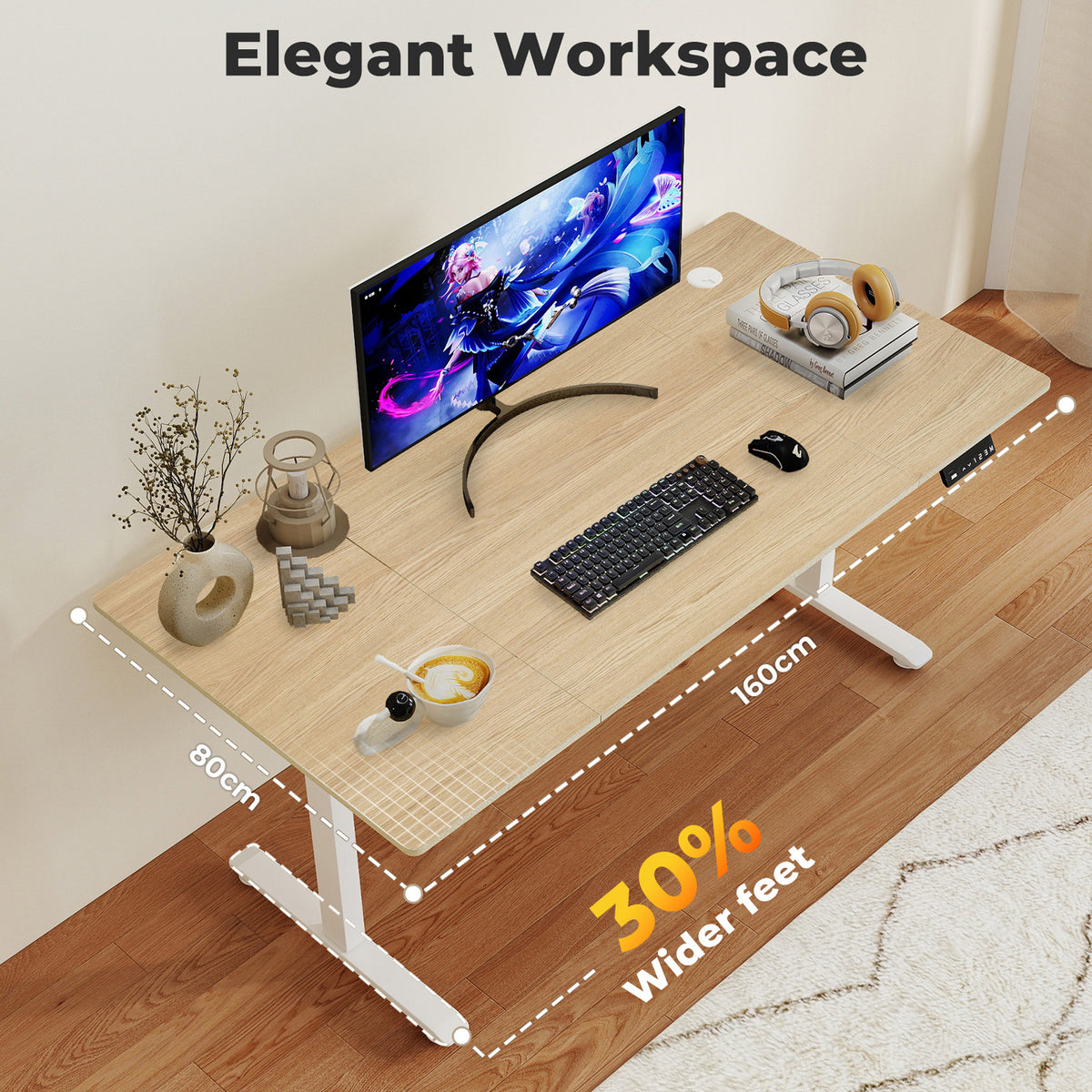 Electric Standing Desk Adjustable Height Metal Frame Natural | Natural