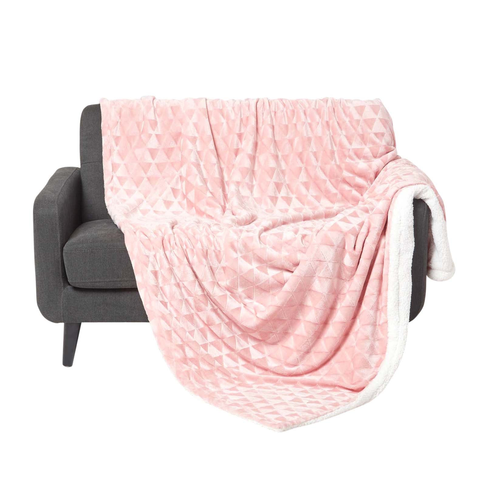 Geometric Triangle Velvet Throw | 160cm x 200cm | Blush Pink