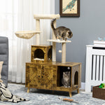 Litter Box Enclosure With Cat Tree Tower, Hammock, Cushion