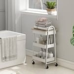Rolling Utility Cart With Mesh Baskets For Kitchen | White