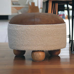 Solid Mango Wood Cream Boucle Buffalo Footstool