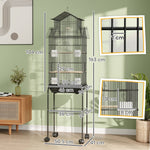 Metal Bird Cage W/ Perch, Food Container, Handle, For Finch, Canary | Large | Black