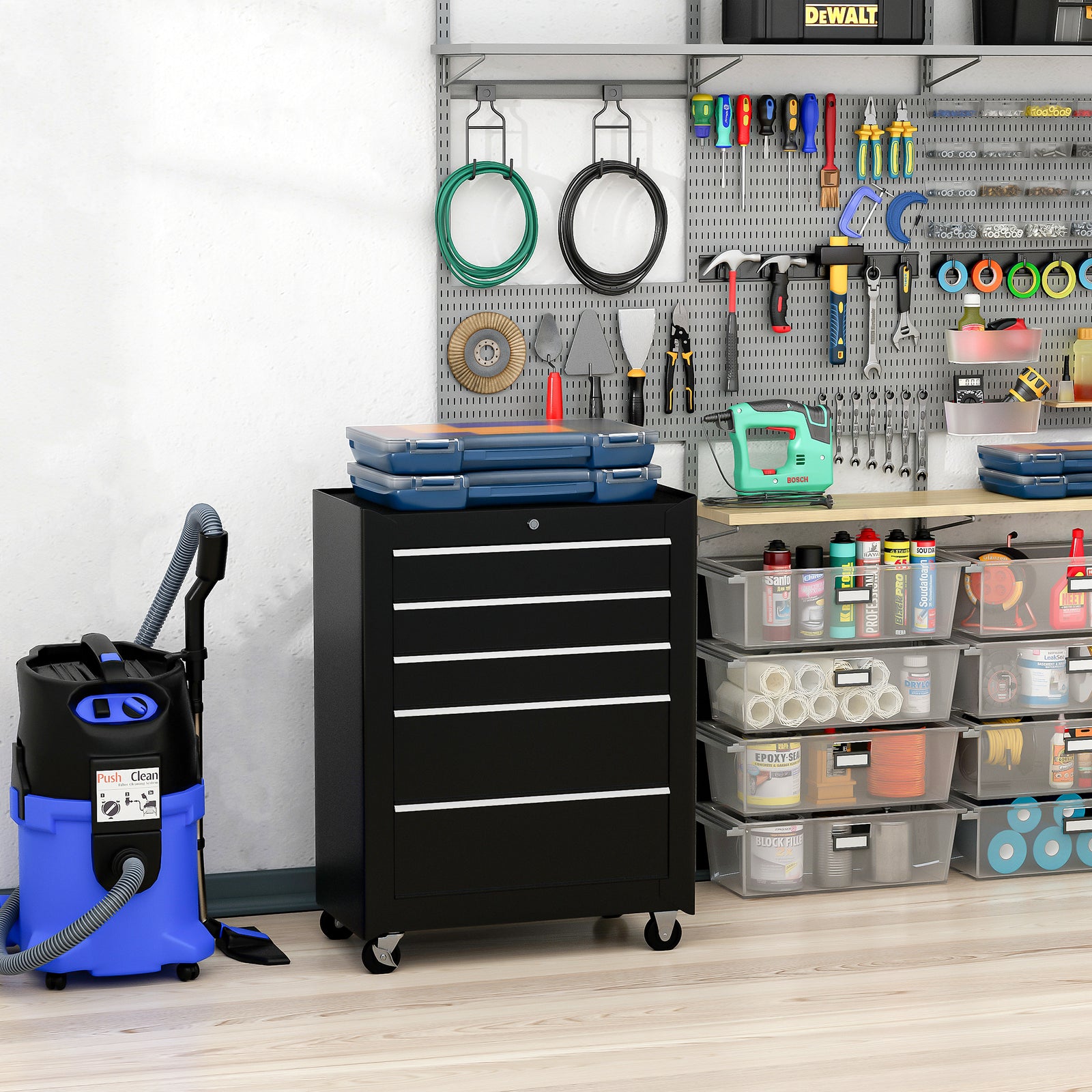 5-drawer Lockable Tool Cabinet With Wheels | Black