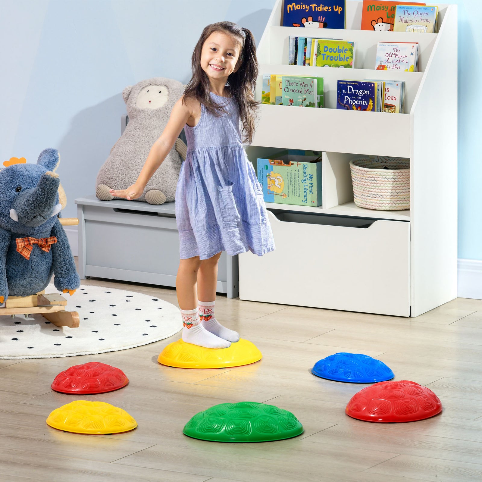 Balance River Stones (6-8 stones) W/ Non-slip Mats For Ages 3-8 Years | Small | Multi Colour