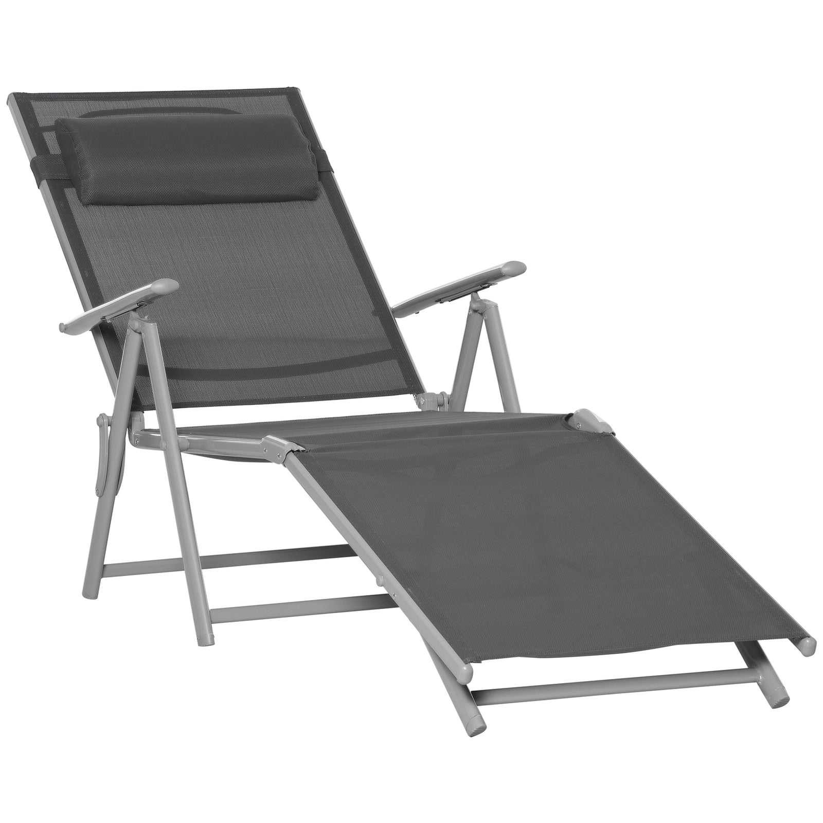 Sling Patio Reclining Chaise Lounge Garden Furniture Folding | Dark Gray