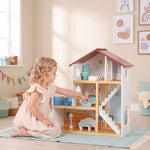 Kids Wooden Dolls House 3 Story With 5 Rooms, 11 Accessories, White