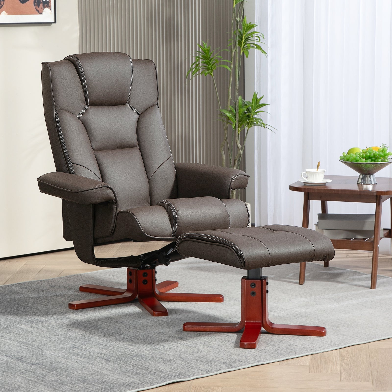 Reclining Armchair With Footstool And Adjustable Backrest | One Size | Brown