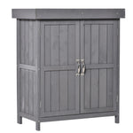 Wooden Garden Shed Double Door Tool Storage House | Dark Gray