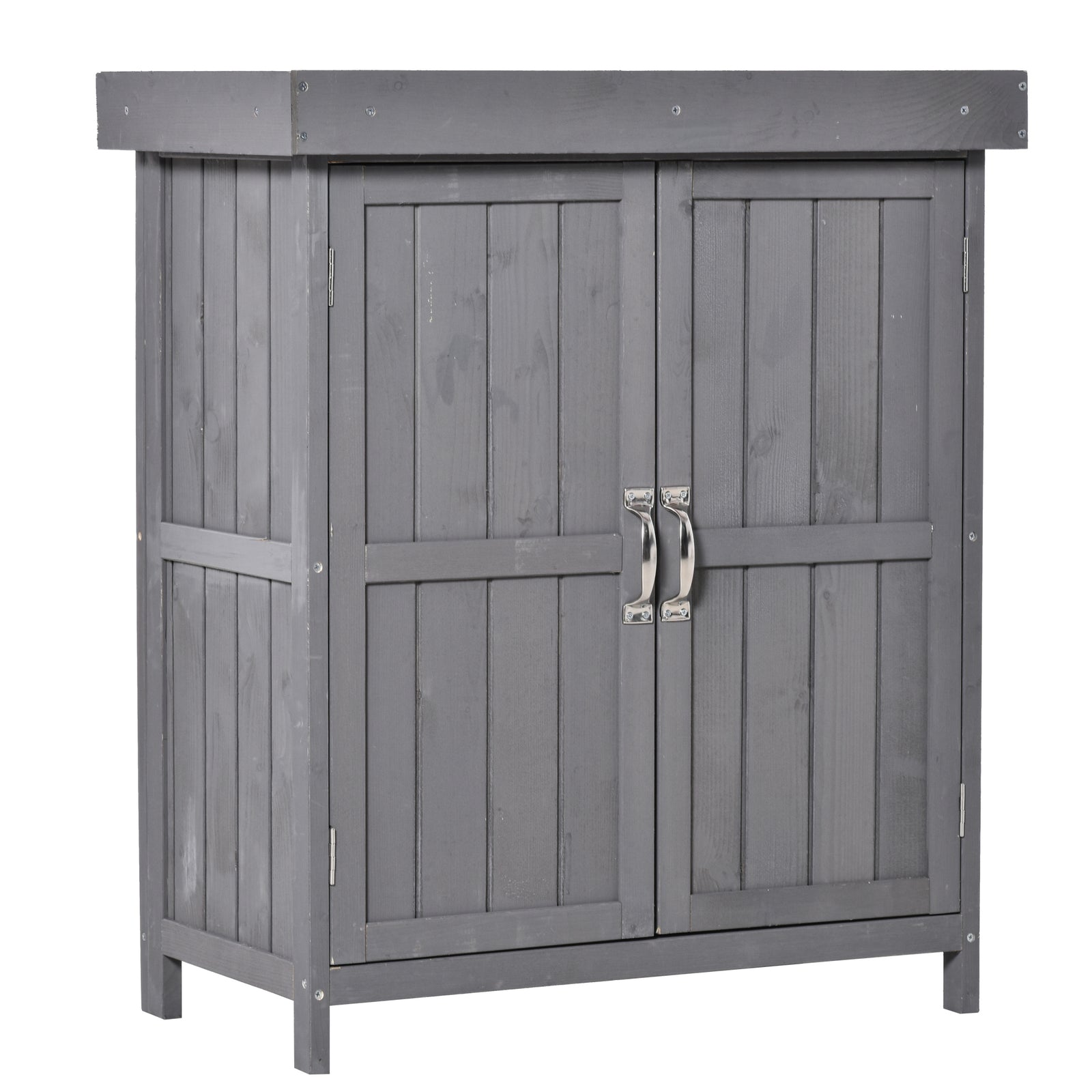 Wooden Garden Shed Double Door Tool Storage House | Dark Gray