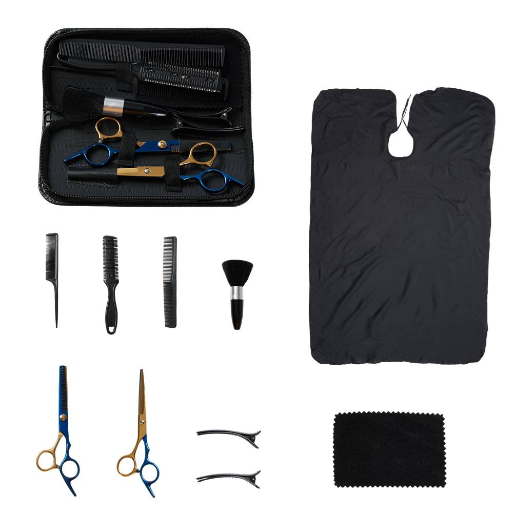 11-piece Hair Cutting Scissors Thinning Shears Set | Blue & Gold