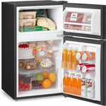 87l Mini Fridge Freezer, 2-door Refrigerator With Led Light, Shelves, Drawer & Adjustable Thermostat | Black