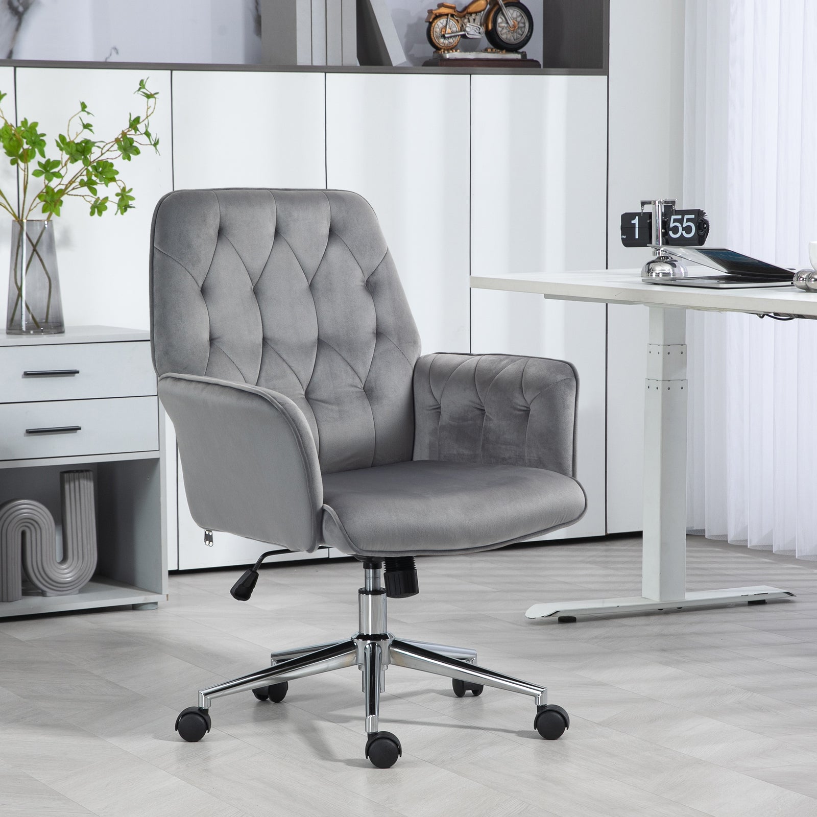 Tufted Swivel Computer Chair W/ Arm | Dark Gray
