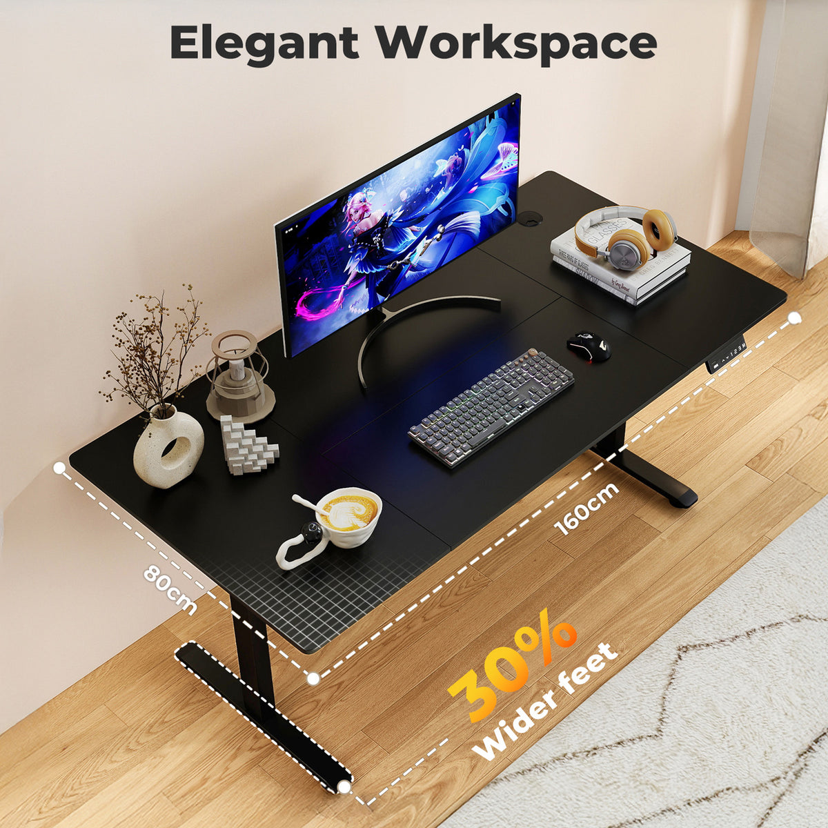 Electric Standing Desk  Adjustable Height Workstation Metal Frame Black | Black