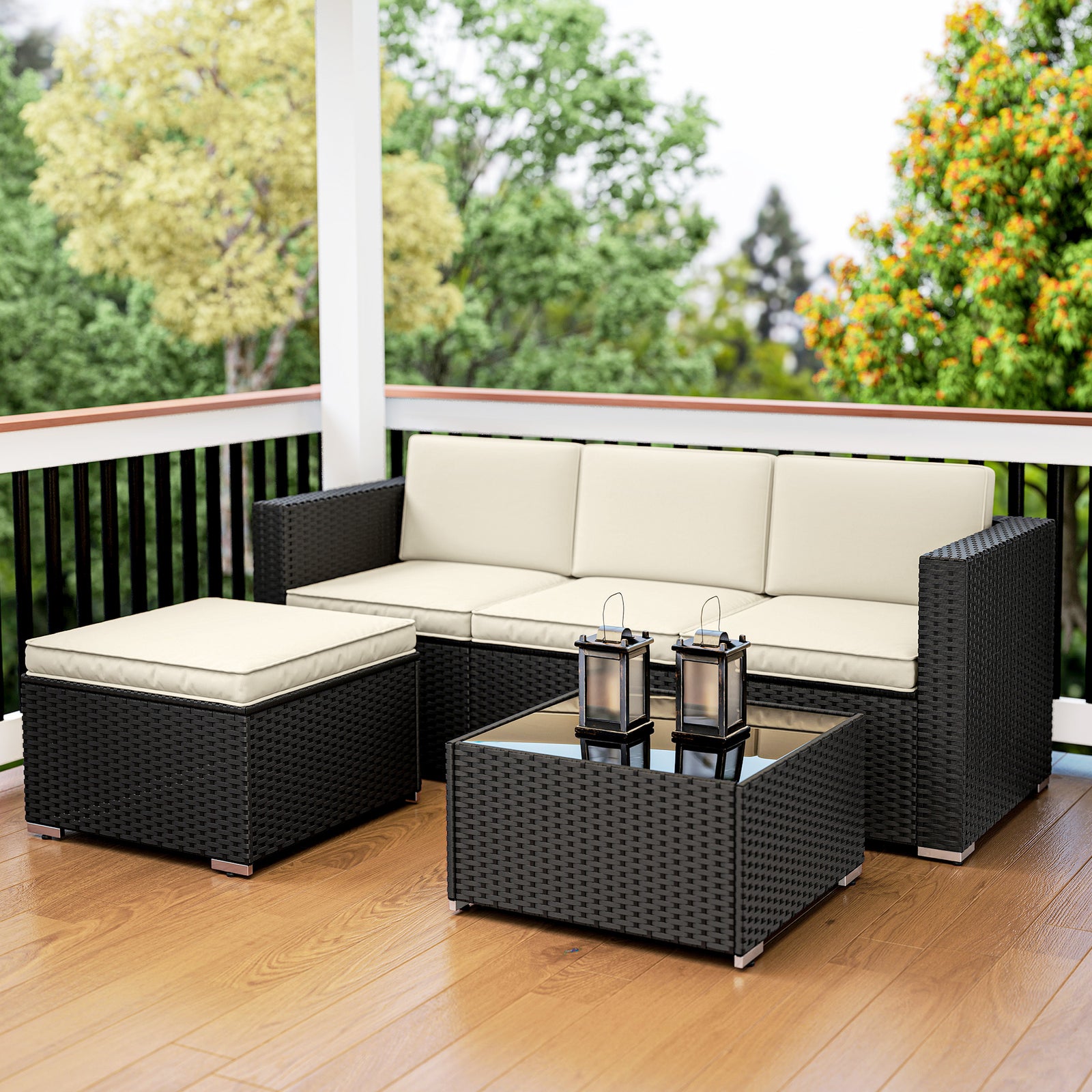 Garden Furniture Set W/ Padded Cushions Corner Sofa Set | Black