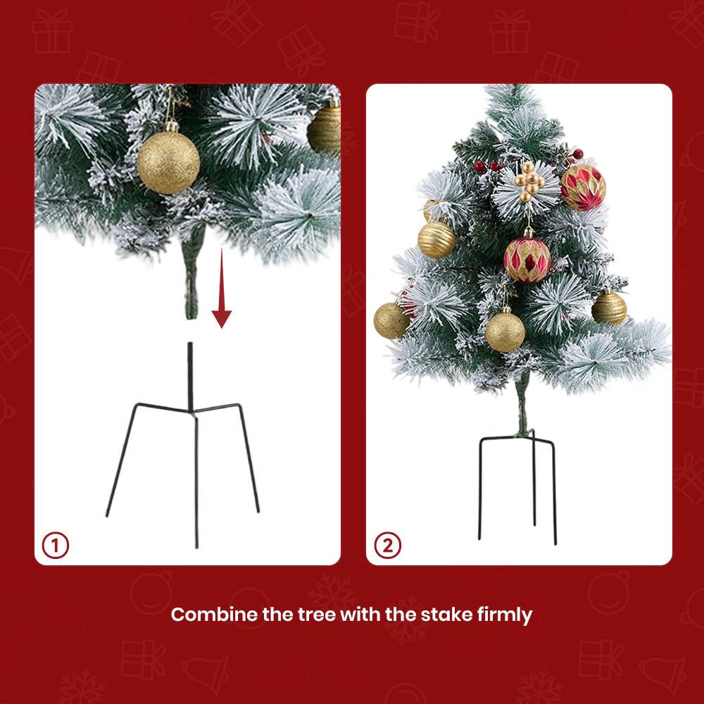 Set Of 2 Led Snow Flocked Christmas Trees,artificial Pine With Red Berries & Baubles, 8 Lighting Modes, Timer Function