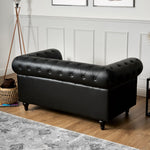 Chesterfield Scroll Arm Faux Leather Sofa 2 Seater | Black