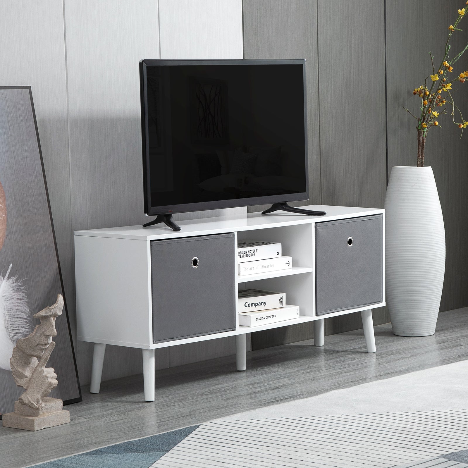 Modern Tv Cabinet Stand W/ Shelves & Drawers, Bedroom | One Size | Gray