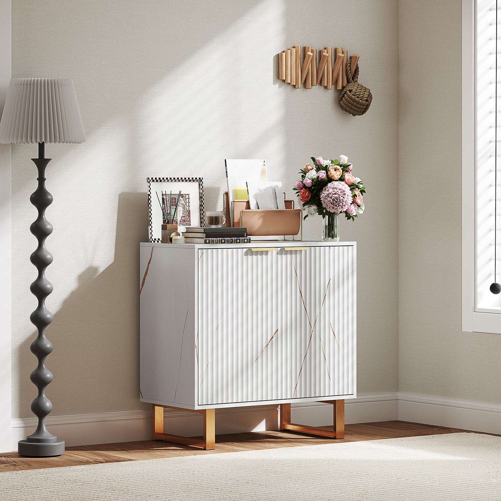 Sideboard Buffet Cabinet With 2 Doors And Adjustable Shelves | One Size | White