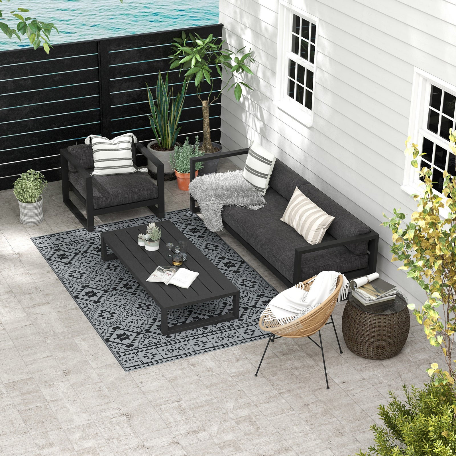 Reversible Rug W/ Carry Bag 182x274cm Black