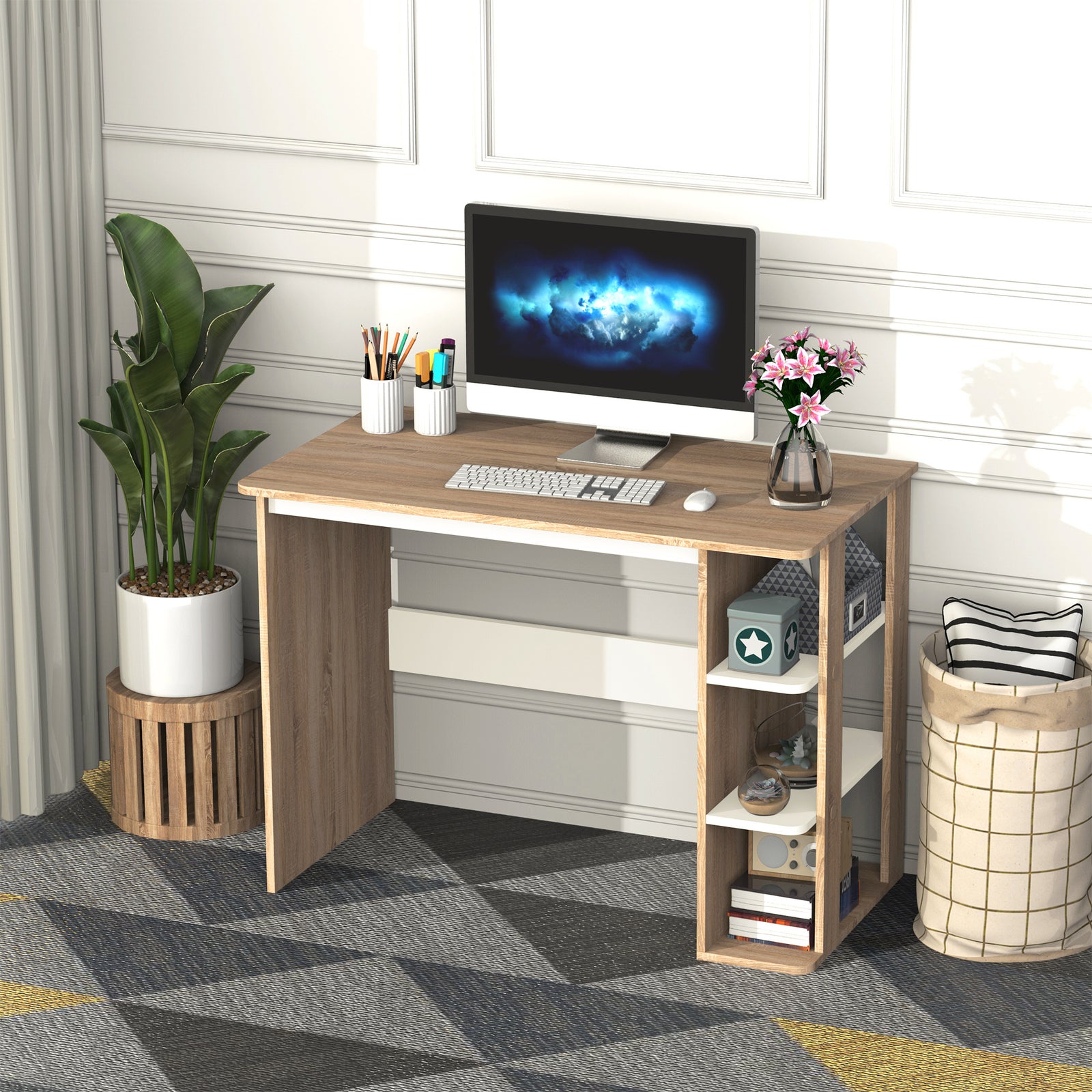 Duo Work Desk With 3-tier Shelves