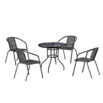 5 Pieces Garden Dining Set Garden Marble-patterned Tempered Glass Round Table And Rattan Chair Set