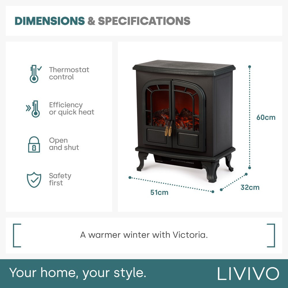 Electric Fireplace Heater With Dual Power Modes And Safety Cut Off