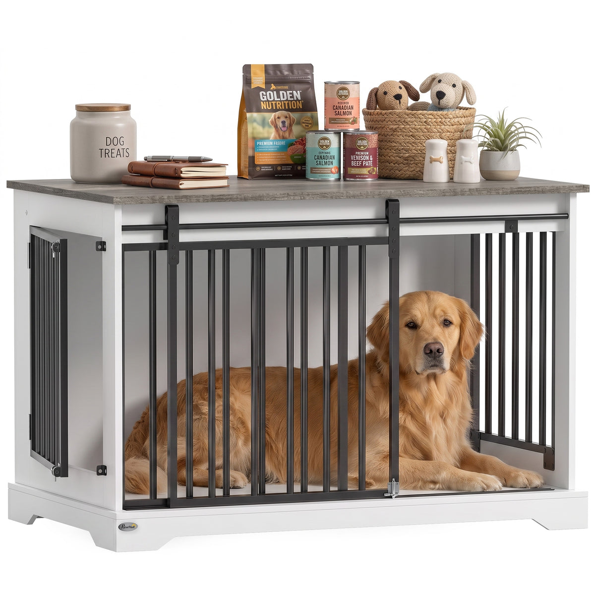 Dog Crate Furniture With Sliding Barn Door | 100cm | White