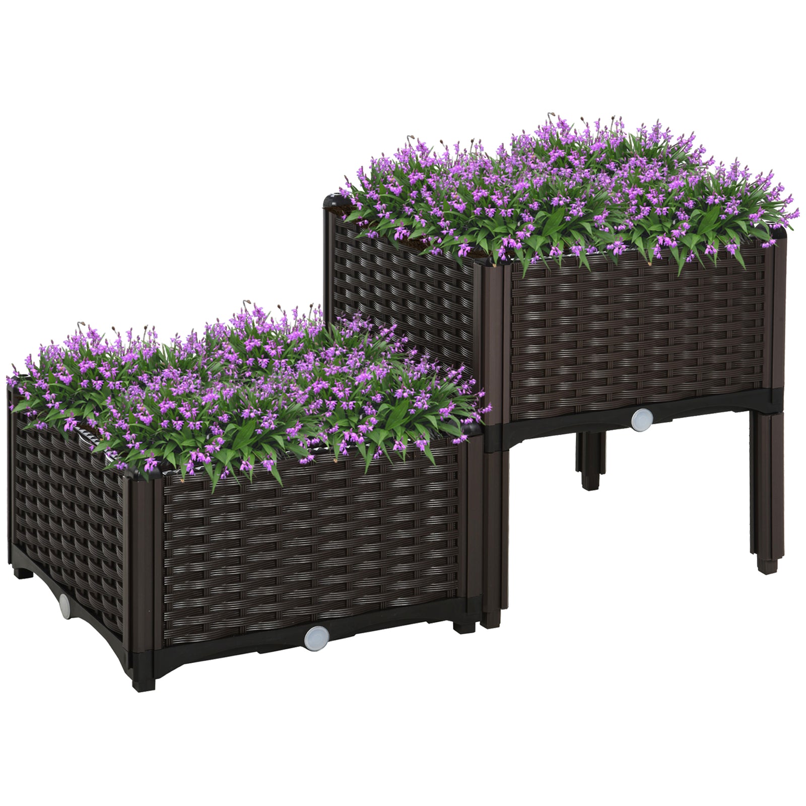 Set Of 2 Raised Flower Bed Plant Stand | Brown