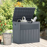 126l Waterproof Plastic Storage Box With Padlock – Lockable Wood-grain Outdoor & Indoor Container | Grey