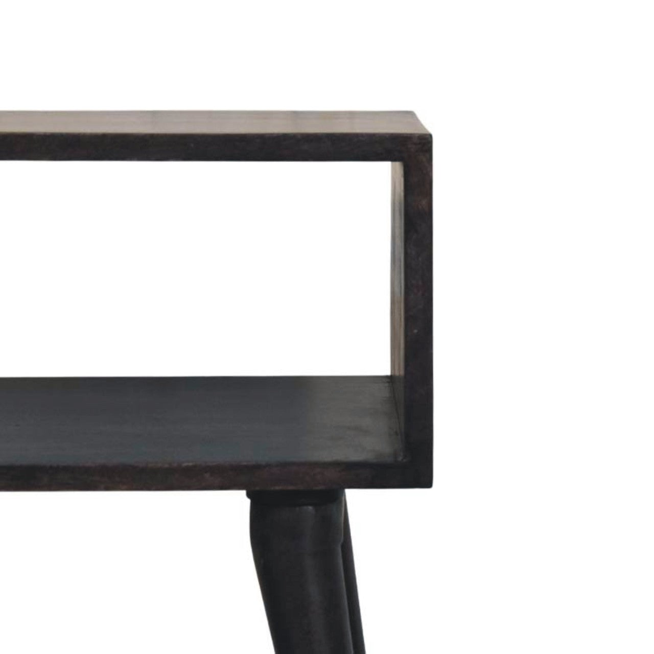 Solid Wood Mid-century Open Bedside, Open Shelf, Black