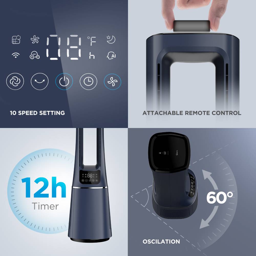 2-in-1 Bladeless Tower Fan With Hepa Filter For Air Purify